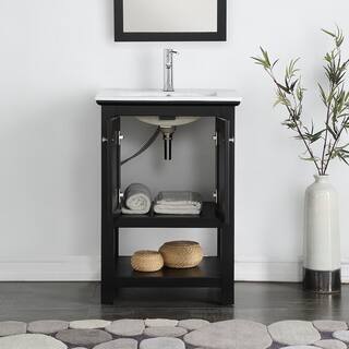 Fresca Bradford 24 in. W Traditional Bathroom Vanity in Black with Ceramic Vanity Top in White with White Basin FVNHD0104BL-CMB