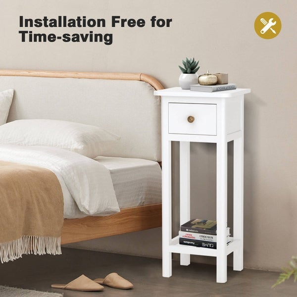 2 Tier Slim SideTable with Drawer Shelf