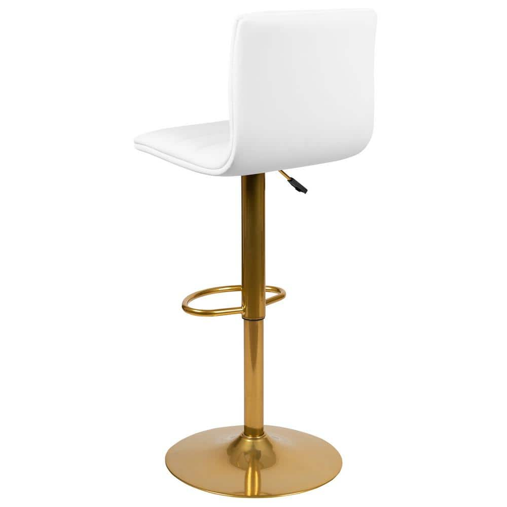 Flash Furniture Modern White Vinyl Adjustable Mid back Metal Bar Stool, Counter Height Swivel Stool with Gold Pedestal Base, Set of 2 863-2-CH-92023-1-WH-G-GG