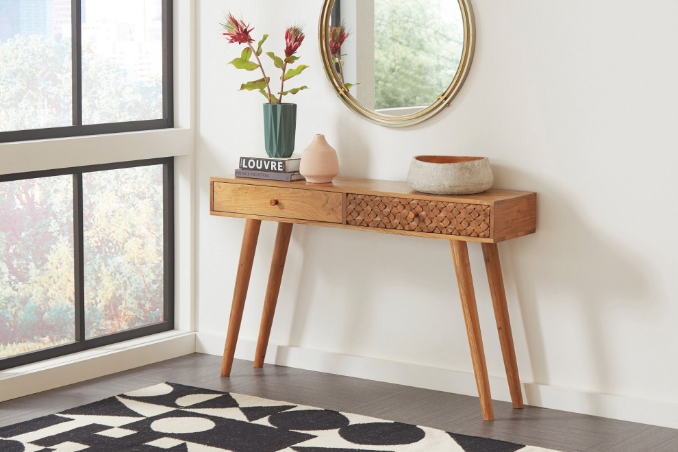 2 Drawer Console Table  Natural Brown   Midcentury   Console Tables   by Simple Relax  Houzz