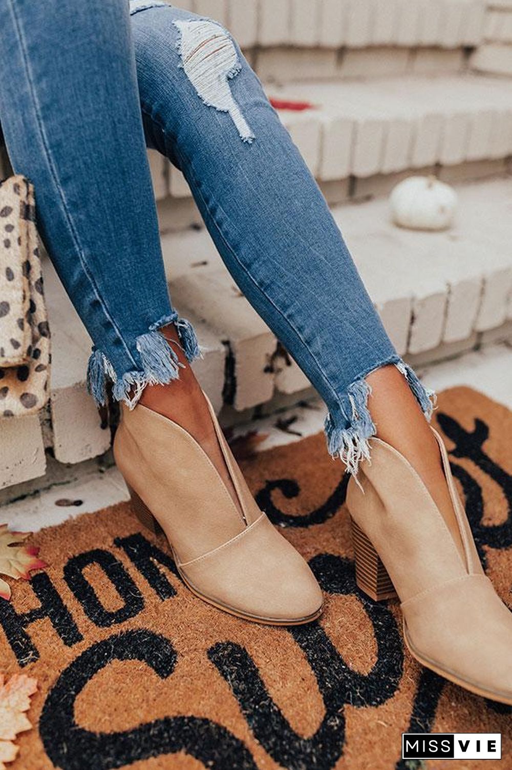 V Cut Out Slip On Ankle Boots