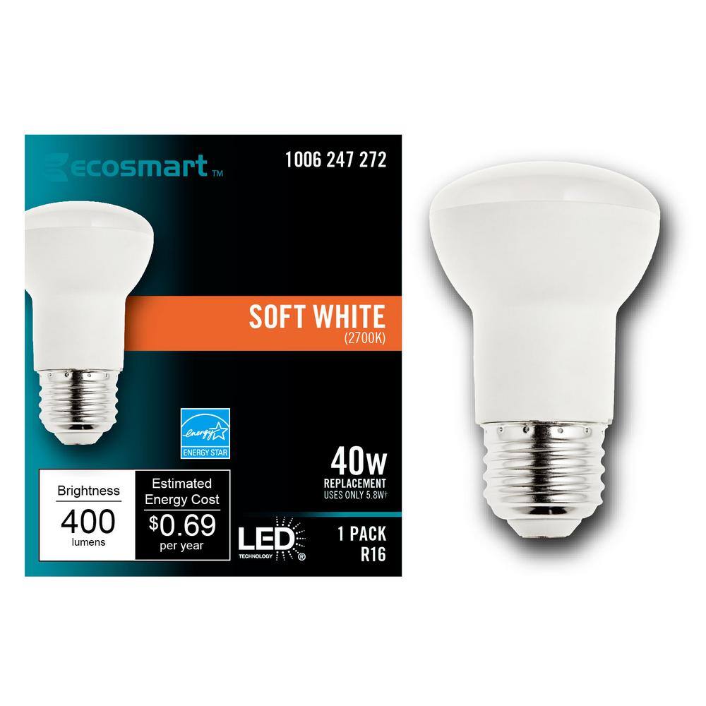 EcoSmart 40-Watt Equivalent R16 CEC Dimmable LED Light Bulb 2700K (1-Bulb) A20R1640WT20101