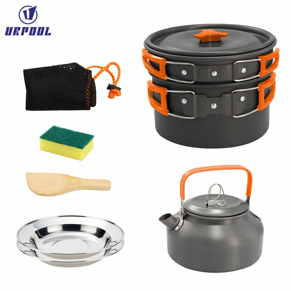 Portable Camping Cookware Kettle Set 2 3 People Outdoor Cooking Equipment Tableware Kit Kitchen Utensils Hiking Picnic Supplies