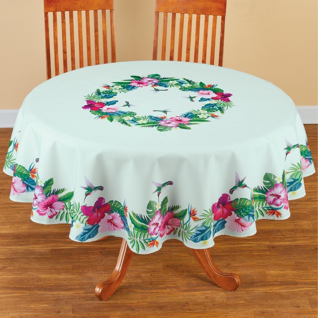 Collections Etc Colorful Tropical Hummingbird Printed Tablecloth Round