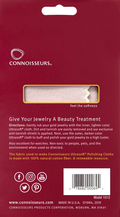 Connoisseurs Gold Jewelry Polishing Cloth Cleans and Polished Gold to a High Shine