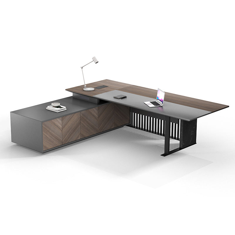 MADEIRA Executive Desk 220cm Left Return - Hazelnut & Grey