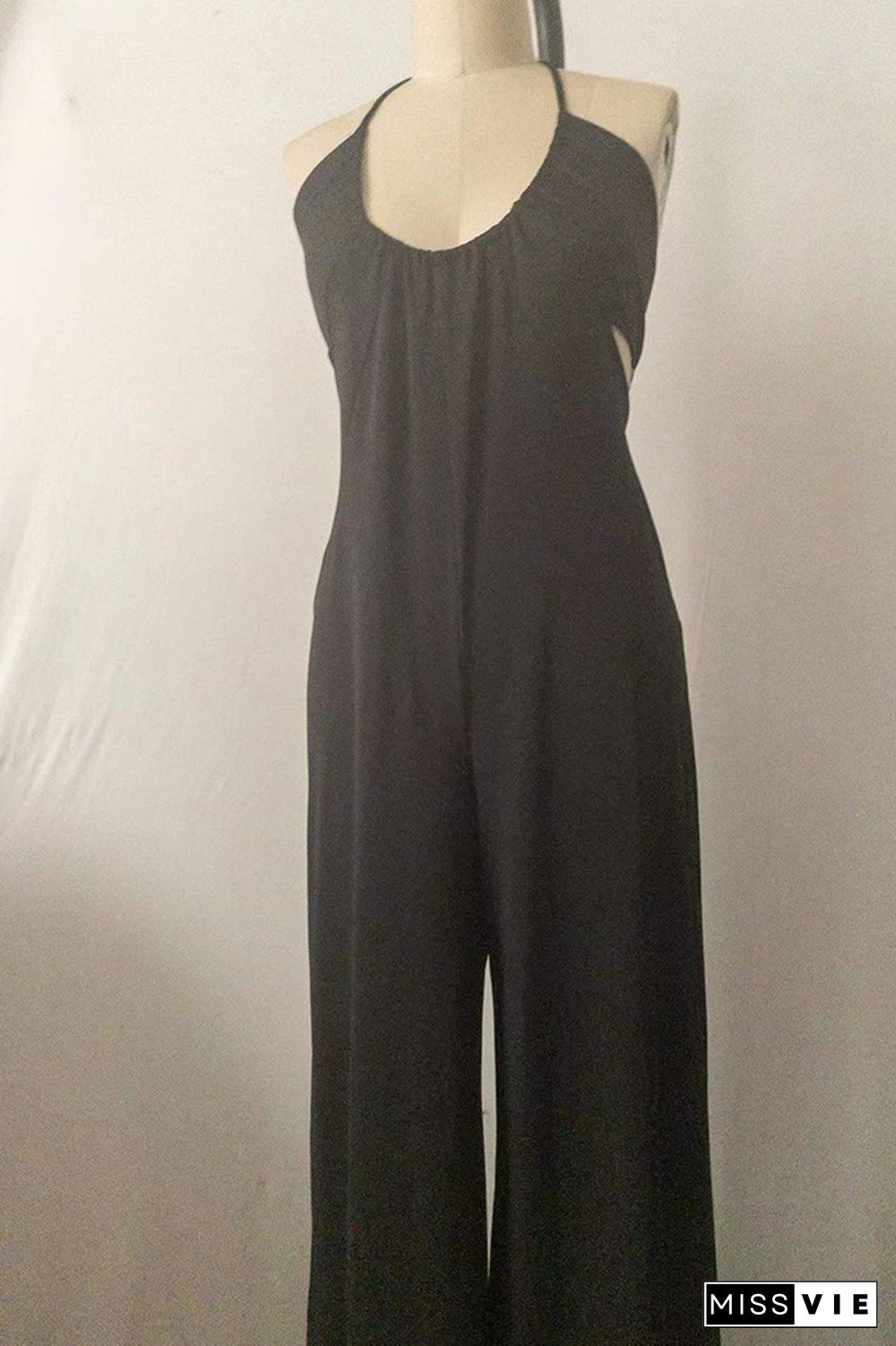 Cut Out Backless Solid Long Pants Jumpsuit Wholesale