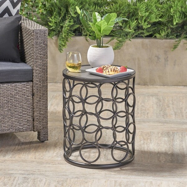 Leisure Zone Patio Metal Small Side Table with Tile table Top