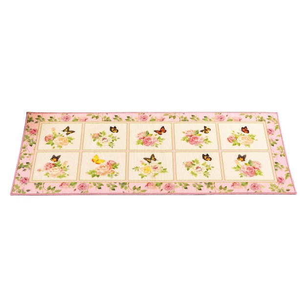 Collections Etc Floral Butterfly Garden Skid resistant Accent Rug