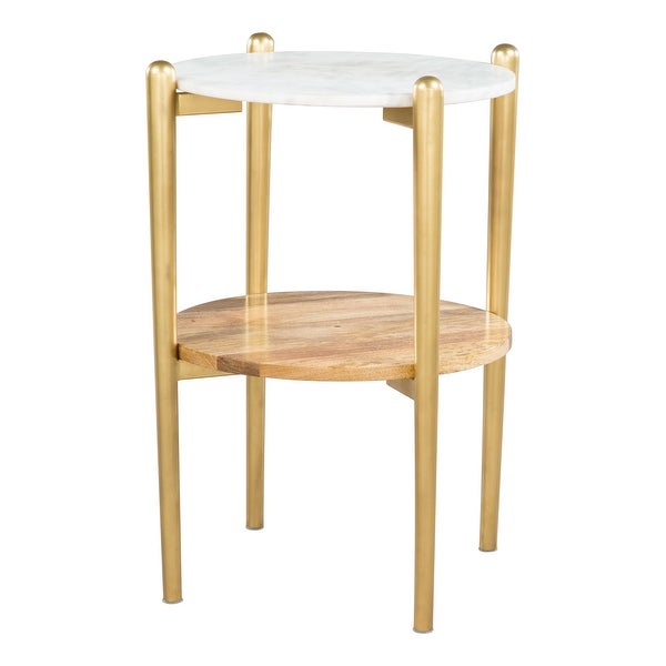 Mina Marble Side Table White and Gold - White， Brown， Gold - 18