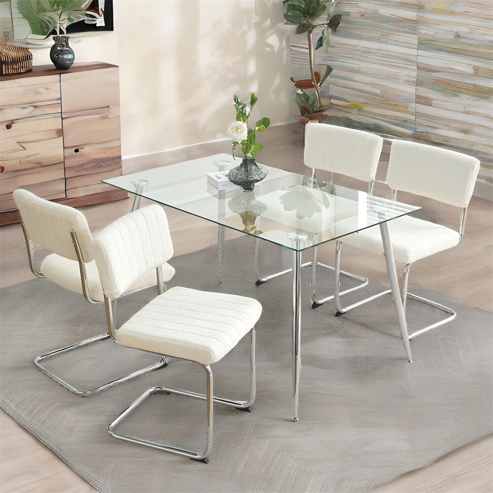 Modern Simple Light Luxury Dining Chair with Metal Leg(set of 4)