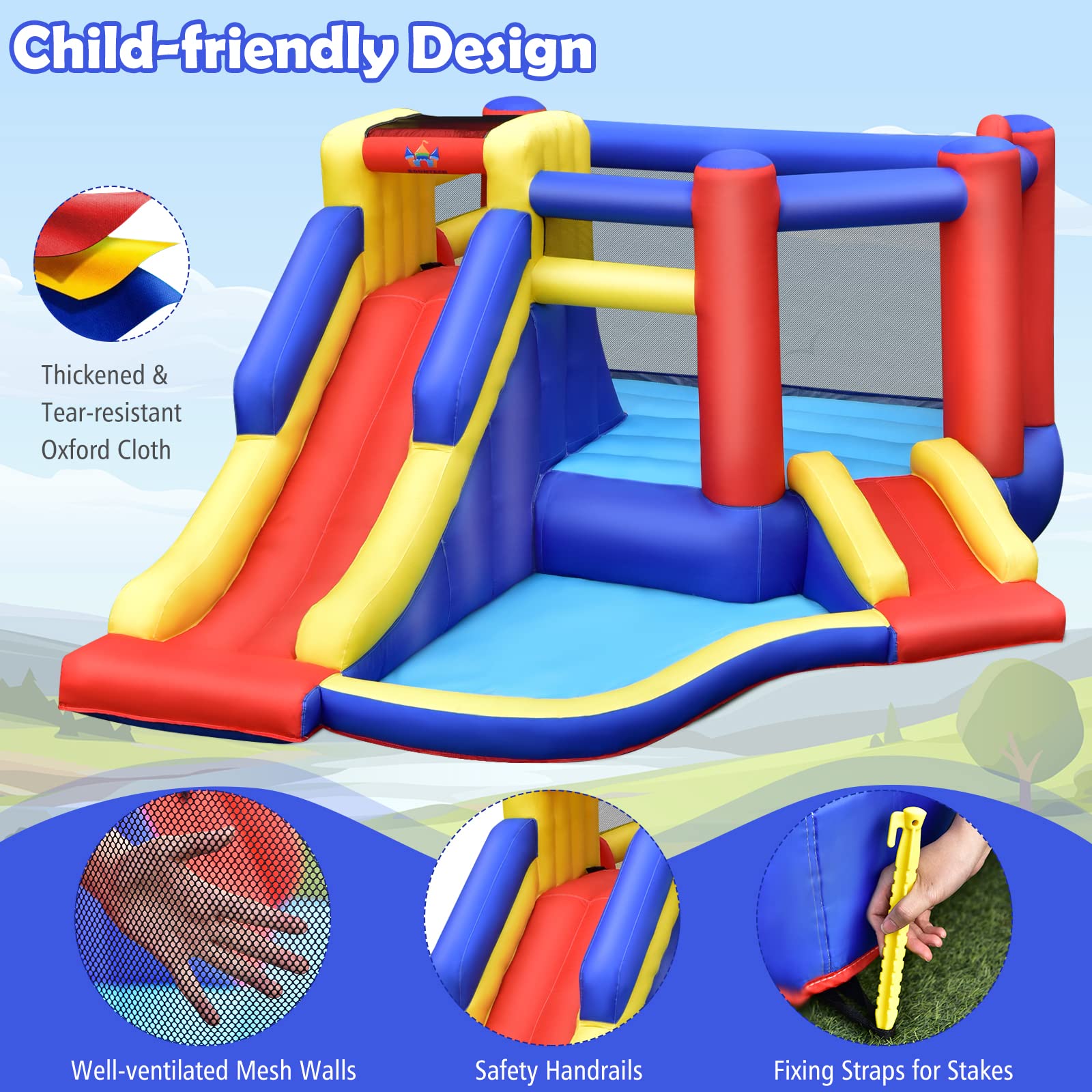 Costzon Inflatable Bounce House with Large Jumping Area, Indoor Outdoor Giant Jumping Bouncy Castle