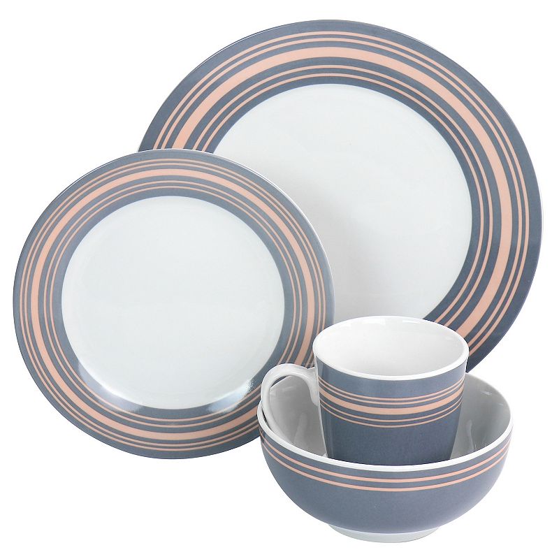 Gibson Home Silver Wind 16 Piece Fine Ceramic Dinnerware Set