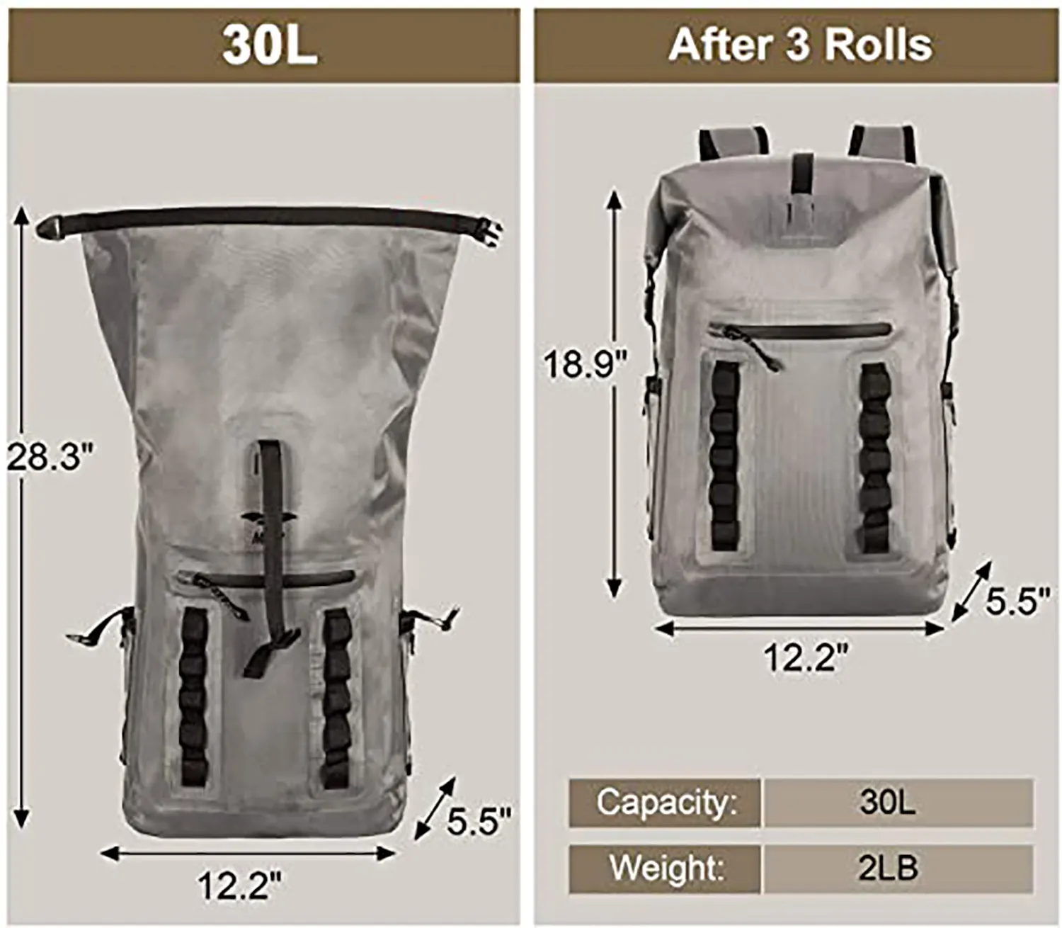 Waterproof Backpack Sack Roll Top Closure Dry Bag Lightweight for Kayaking Rafting Boating Swimming Camping Hiking Beach