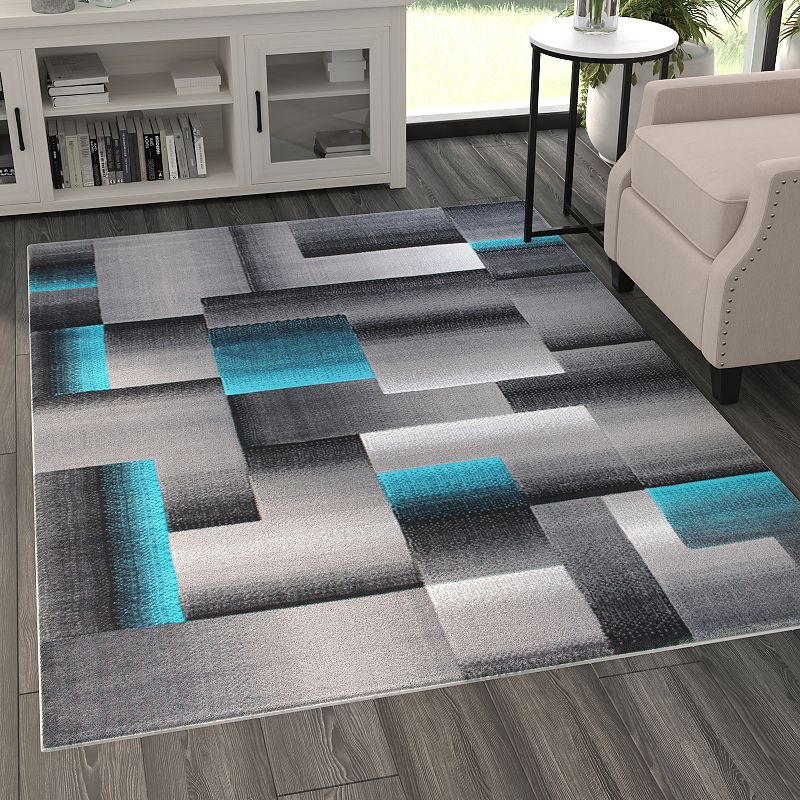 Masada Rugs Masada Rugs Trendz Collection 5'x7' Modern Contemporary Area Rug in Turquoise， Gray and Black-Design Trz861