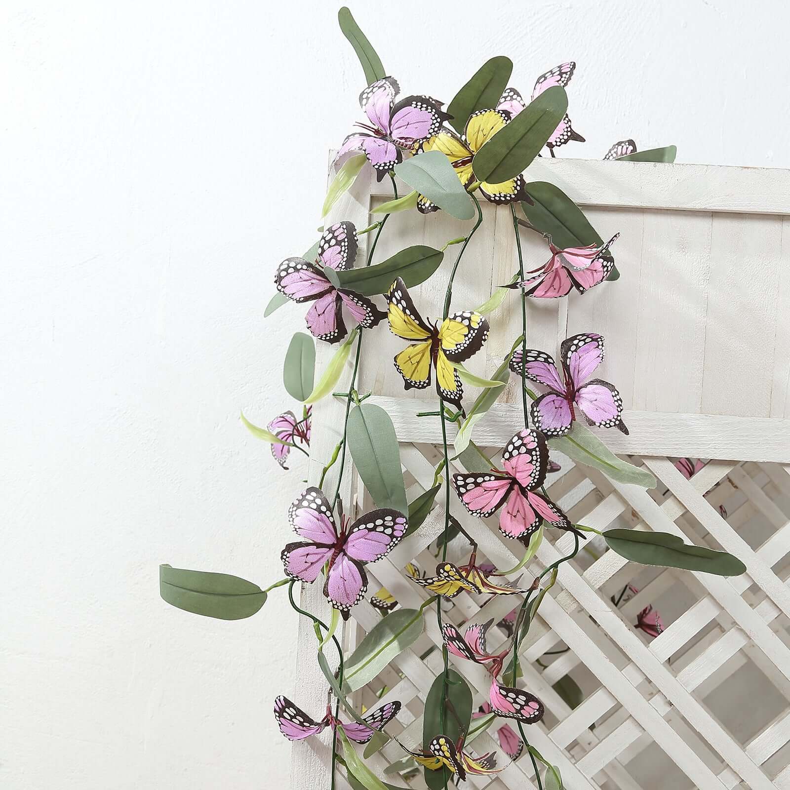 3 Pack Faux Butterfly Flowers Garland with Willow Greenery Leaves, Artificial Garland Vines - 6ft