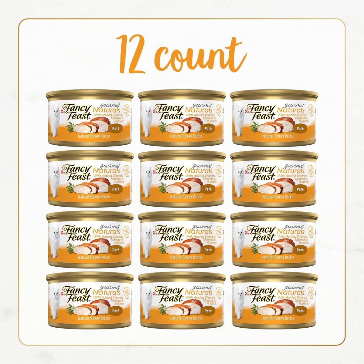 Fancy Feast Gourmet Naturals Turkey Recipe Pate Canned Cat Food， 3-oz can， case of 12