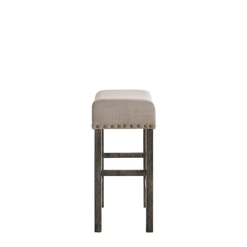 Wooden Counter Height Stool with Linen Upholstered Saddle Seat， Set of 2， Beige and Gray