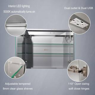 Lonni 30 in. W x 26 in. H Medium Rectangular Silver Aluminum RecessedSurface Mount Medicine Cabinet with Mirror and LED LONY3026V3DKX