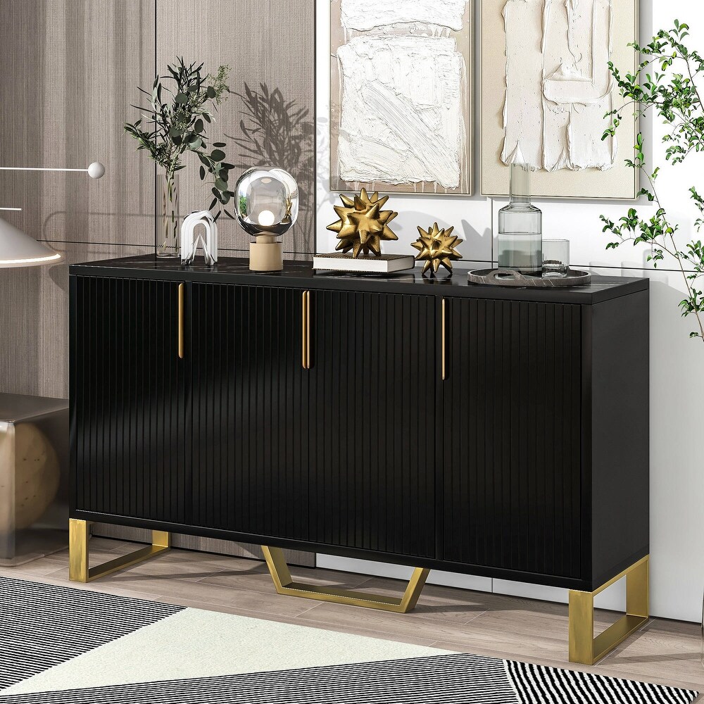 Modern sideboard with Four Doors  Metal handles   Legs and Adjustable Shelves Kitchen Cabinet