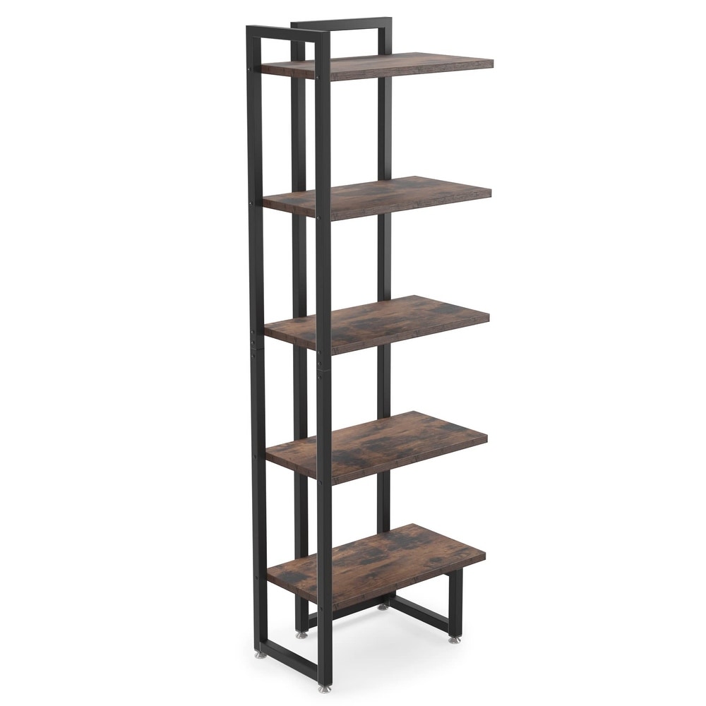 5 Tier Industrial Corner Bookshelf Corner Shelf for Home Office