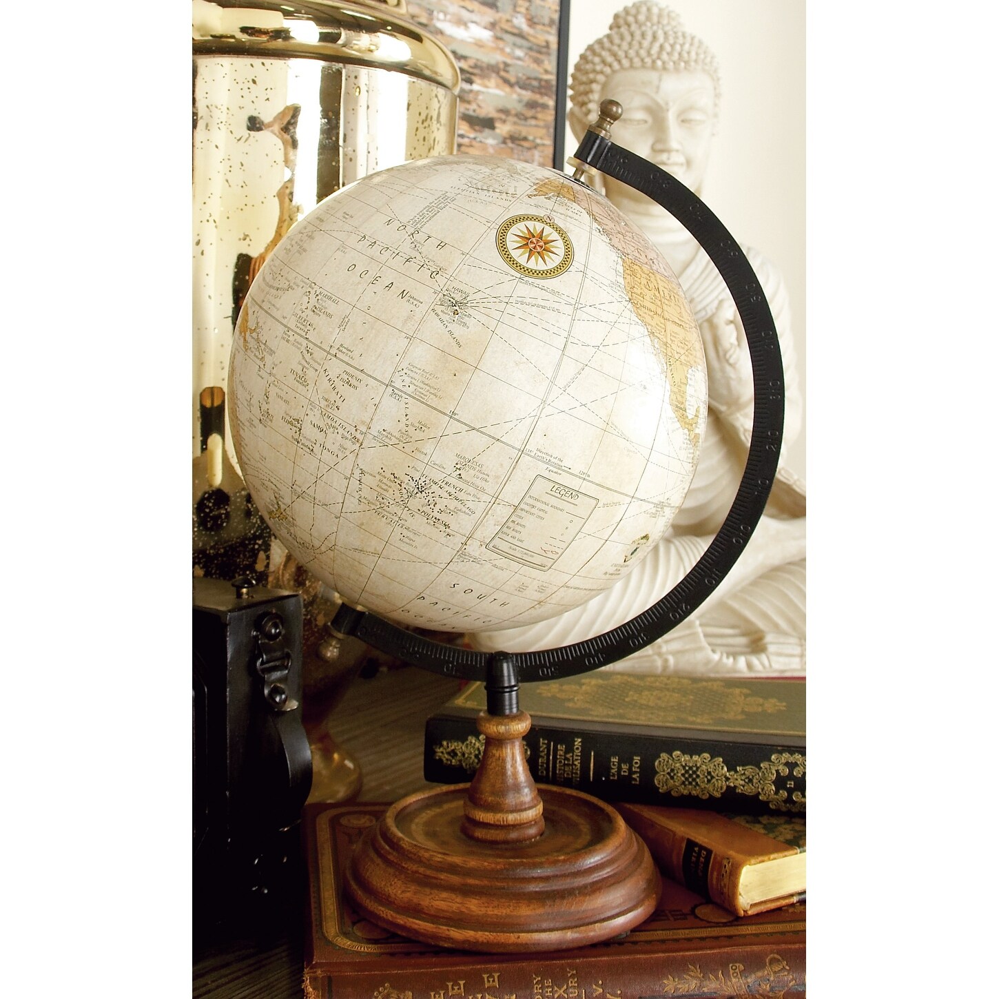 Brown Mango Wood Globe with Wood Base   9L x 8W x 13.10H