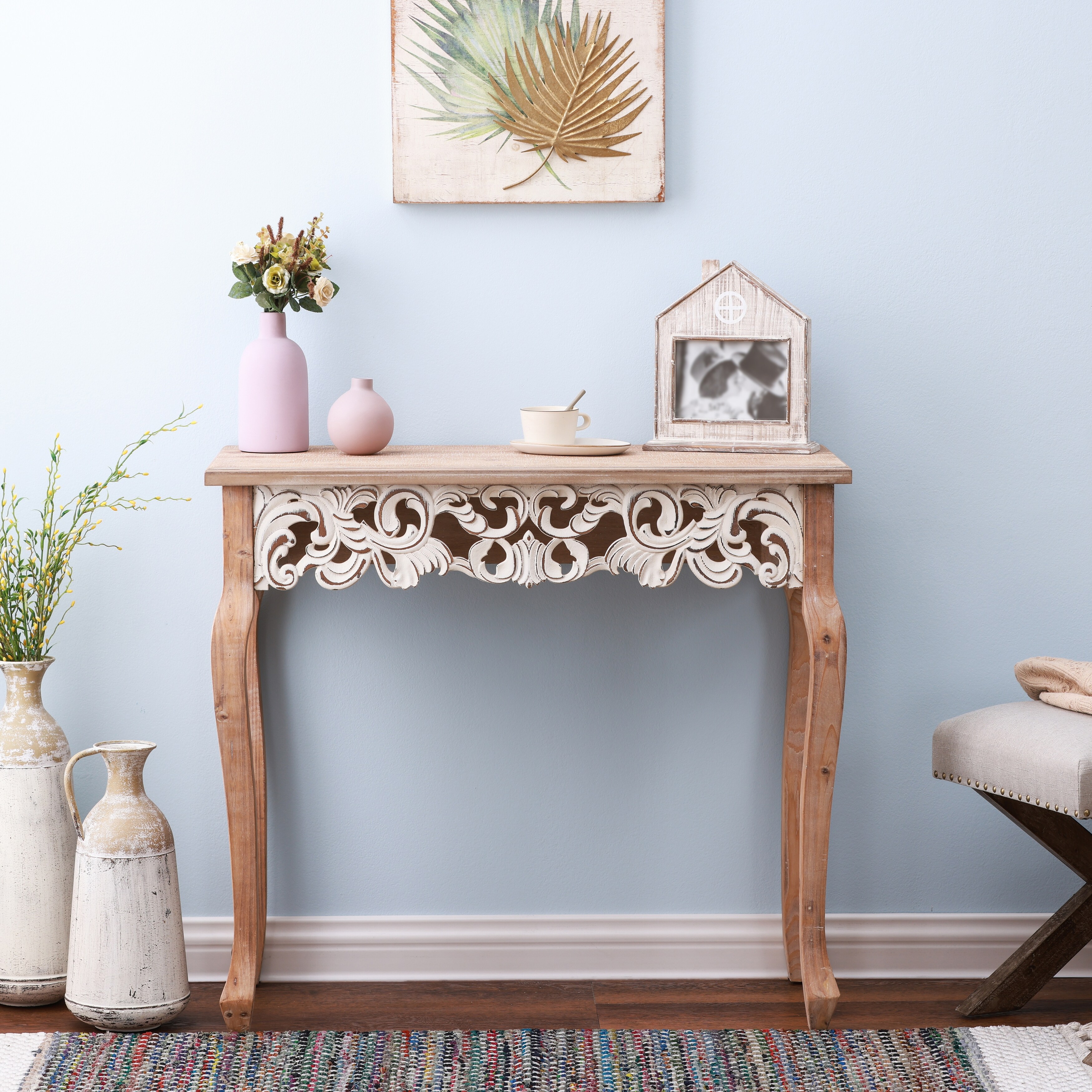 Distressed Natural Wood and White Entry and Console Table