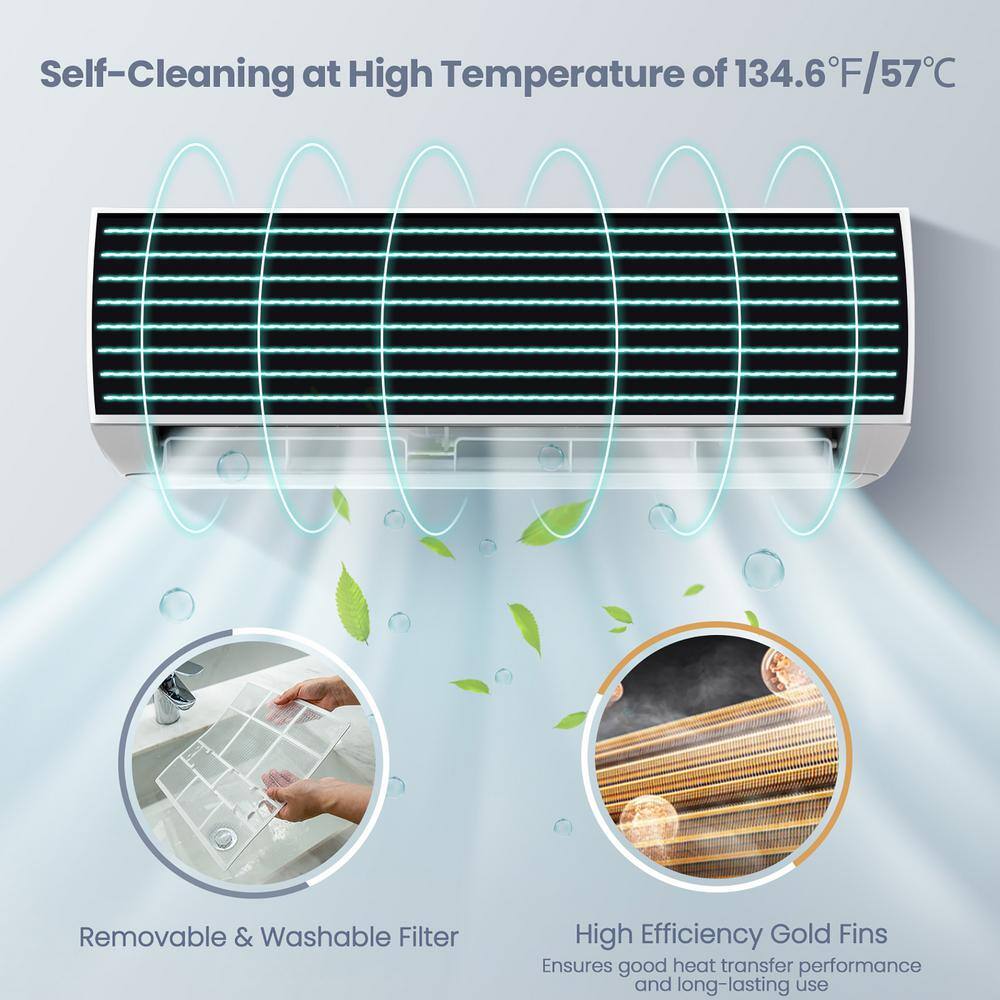 Costway 12000 DOE BTU Mini Split Air Conditioner Cools 750 Sq. Ft. with Heater with Remote 20 SEER2 115 V Wall-Mounted AC Unit FP10302US-WH+