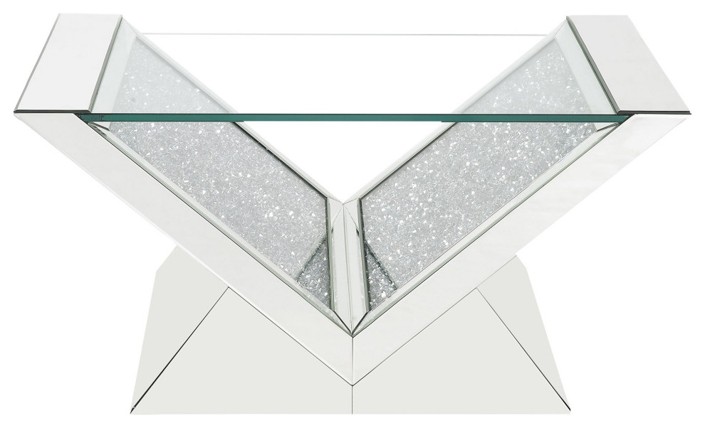 Elegant Coffee Table  V Shaped Mirrored Design With Faux Diamond Inlay Accents   Contemporary   Coffee Tables   by Declusia  Houzz