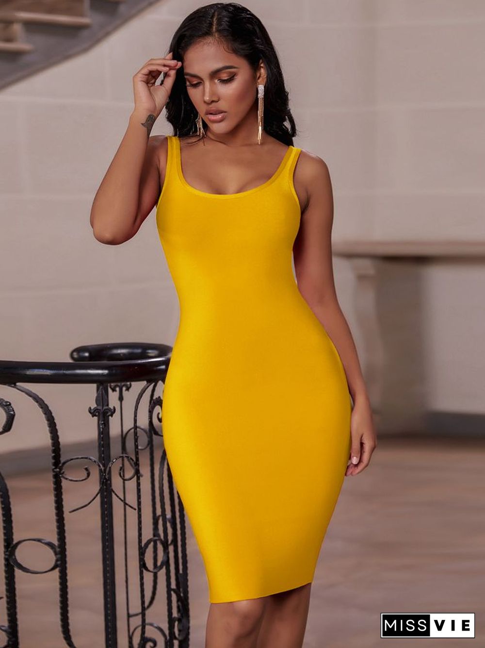 Bandage Dress Red Summer Women's Midi Dress Bodycon Elegant Sexy High Quality Yellow Pink White Evening Party Dress Club