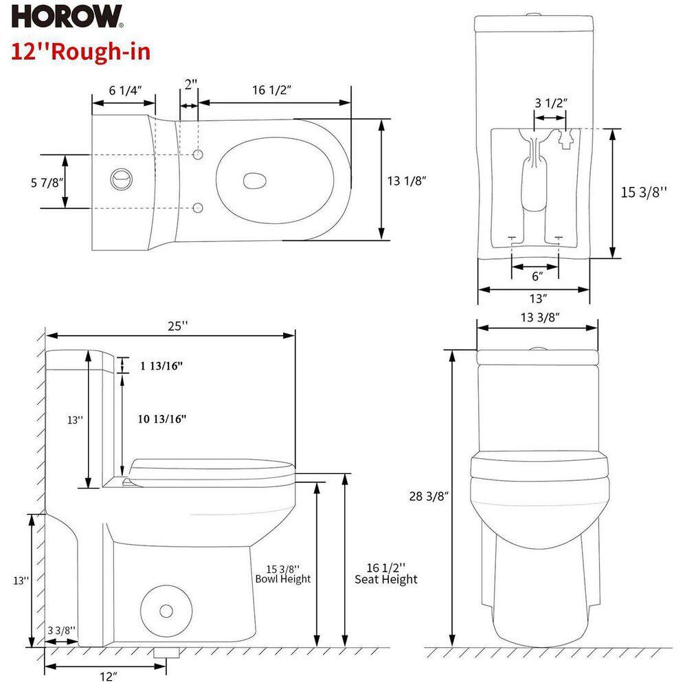 HOROW 1-piece 0.81.28 GPF Dual Flush Round Toilet in White with Seat Included HR-0033S