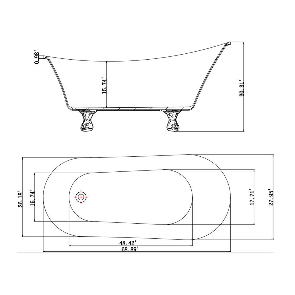 AKDY 69 in. Glossy White Fiberglass Non-Whirlpool Clawfoot Bathtub with Tub Filler Combo - Modern Stand Alone Tub BT0216-23