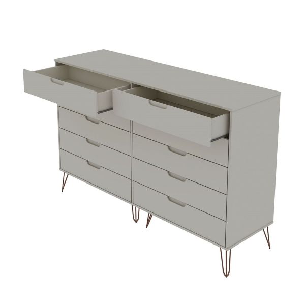 Rockefeller 10-Drawer Double Tall Dresser in Off White and Nature