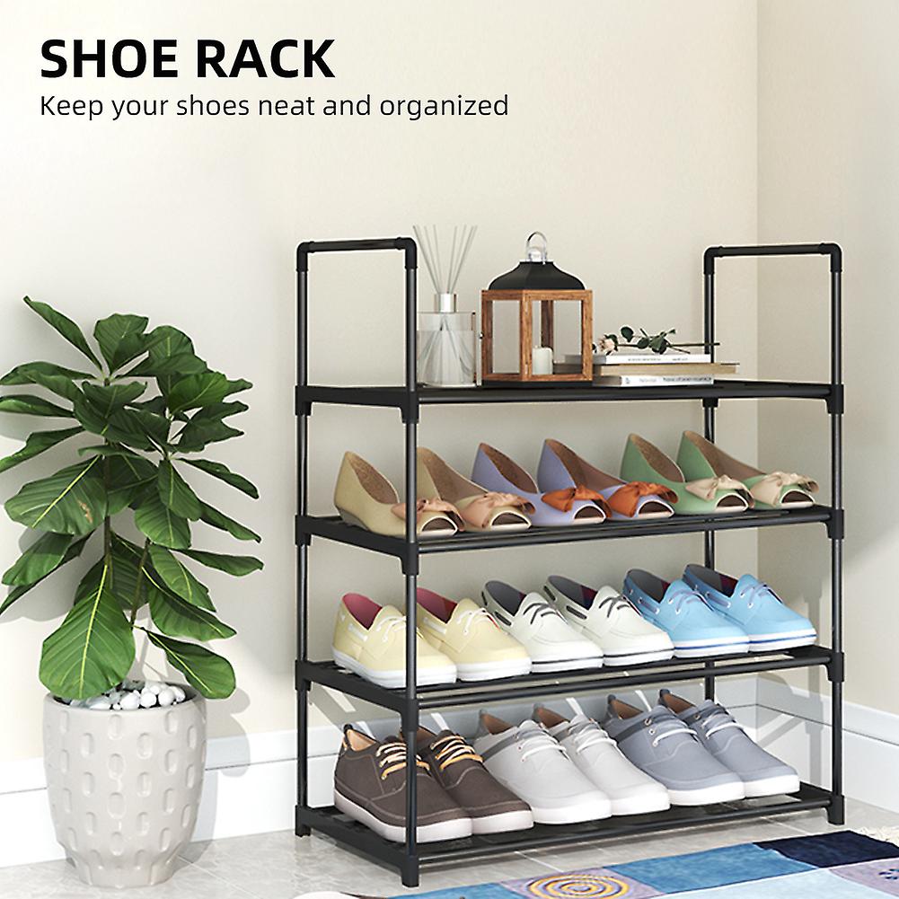 Shoe Rack 4 Tier / 6 Tier Shoe Organizer With 4 Shelves / 6 Shelves Metal Shoe Storage Stackable For Living Room Hallway Entrance Black No.332625