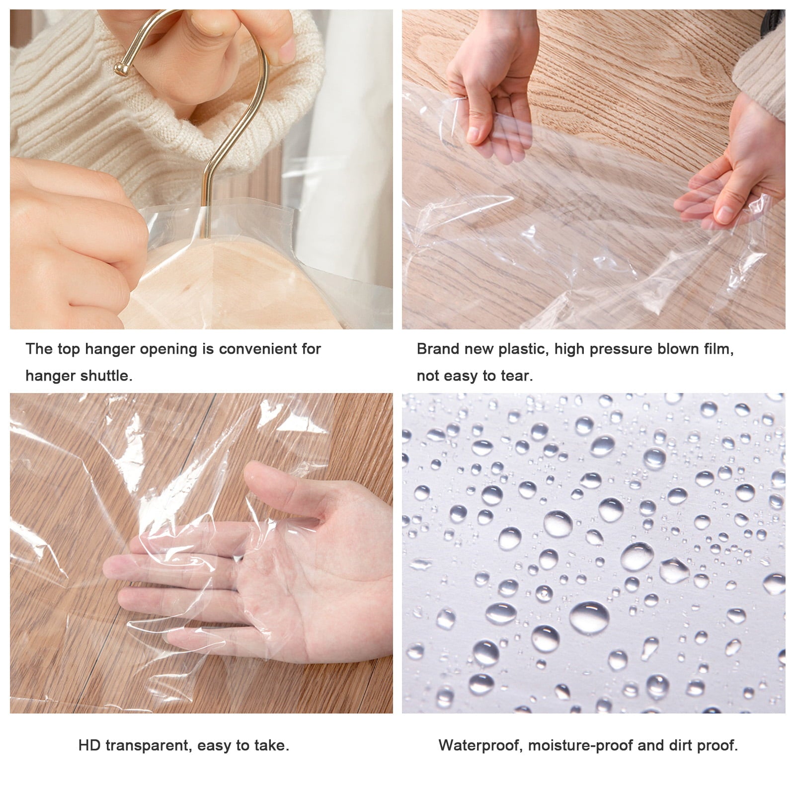 TSV Transparent Garment Covers, 10 PCS Plastic Clothing Dust Covers for Dry Cleaner, Home Closet Storage Hanging Garment Bags for Suits, Closet Storage Dust Cover for Clothes (23.6 x 35.4 Inch)