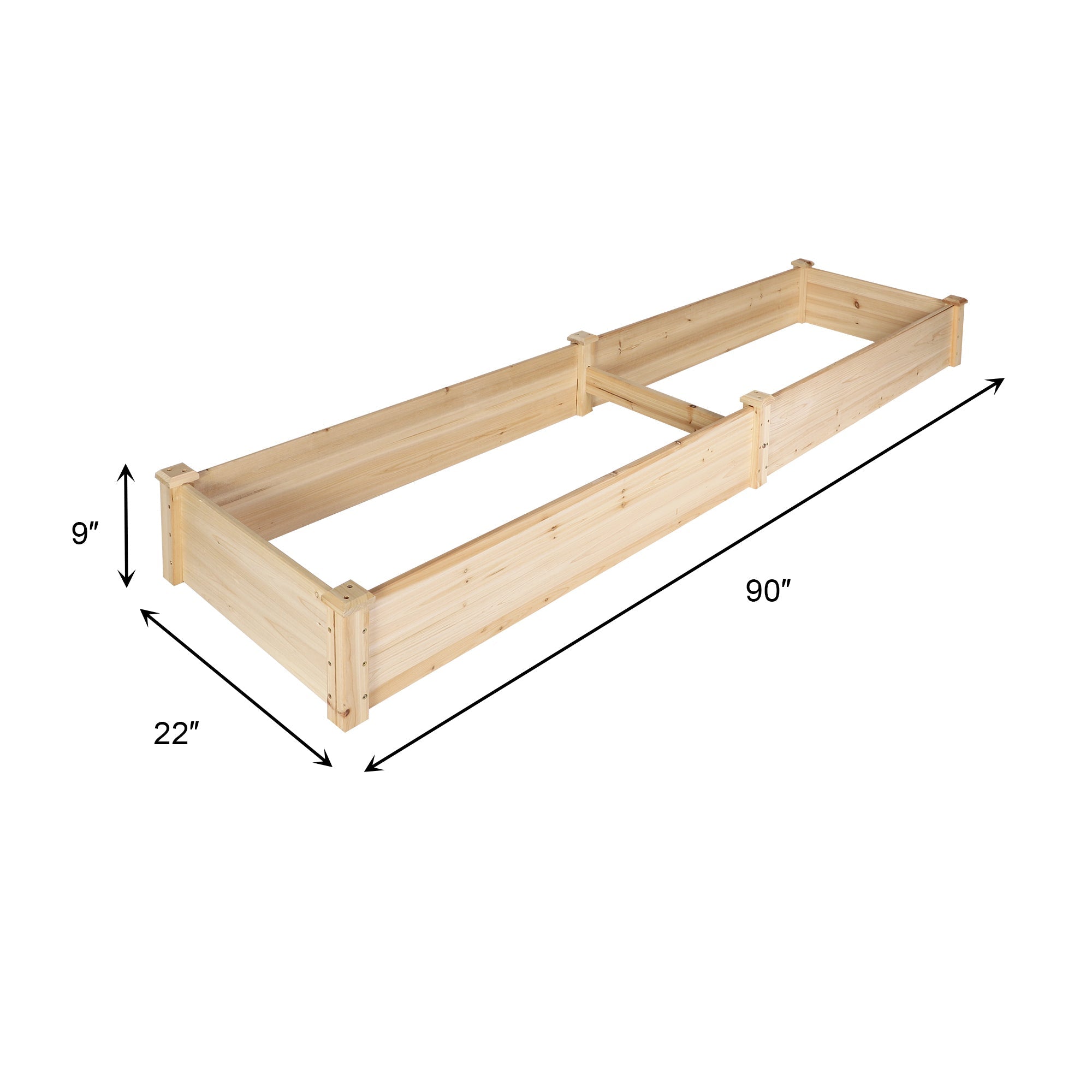 KARMAS PRODUCT 7.5 Feet Raised Garden Bed Wooden Planter Box 2 Separate Planting Space Heavy Duty Solid Fir Wood for Planting Flower Vegetable Fruit in Patio Backyard Balcony Outside,22”x9”x90”