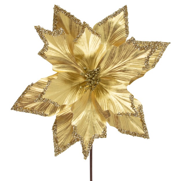 Metallic Gold Sequin Poinsettia Christmas Stem Spray