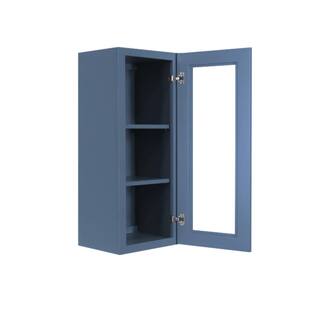 LIFEART CABINETRY Lancaster Blue Plywood Shaker Stock Assembled Wall Glass-Door Kitchen Cabinet 12 in. W x 12 in. D x 36 in. H ALB-WMD1236