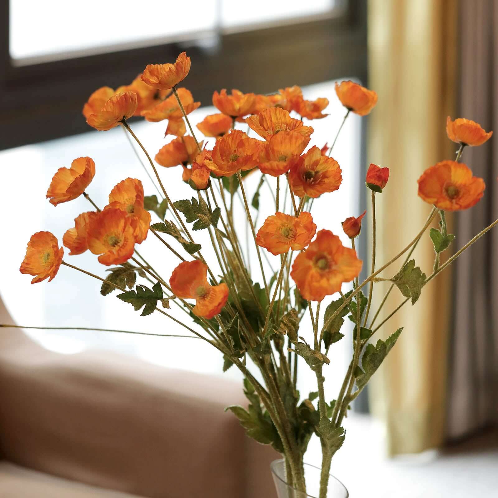 2 Stems Orange Artificial Silk Poppy Flower Bouquet Bushes 33