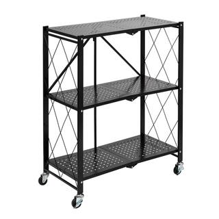 Honey-Can-Do 3-Tier Steel 4-Wheeled Collapsible Utility Cart in Black SHF-09577