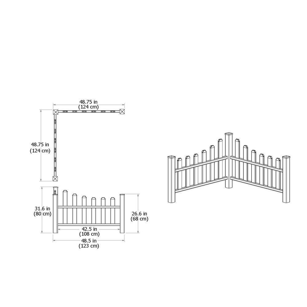 VITA 49L x 49W x 44H Country Corner Vinyl Picket White VA20234 VA20234