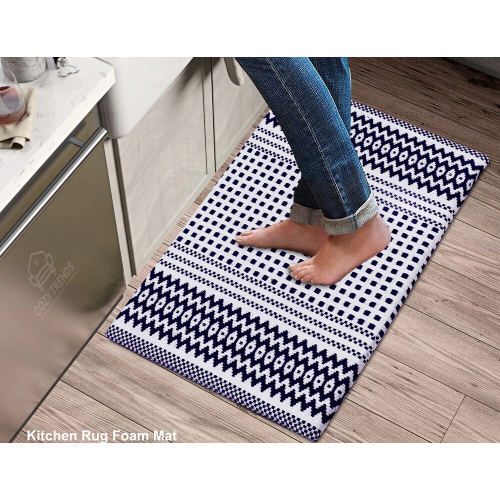 Anti Fatigue Standing Cushioned Kitchen Bath Mats [Set of 2] Woven Cotton  Waterproof  Non Slip  for Office  Sink  Laundry