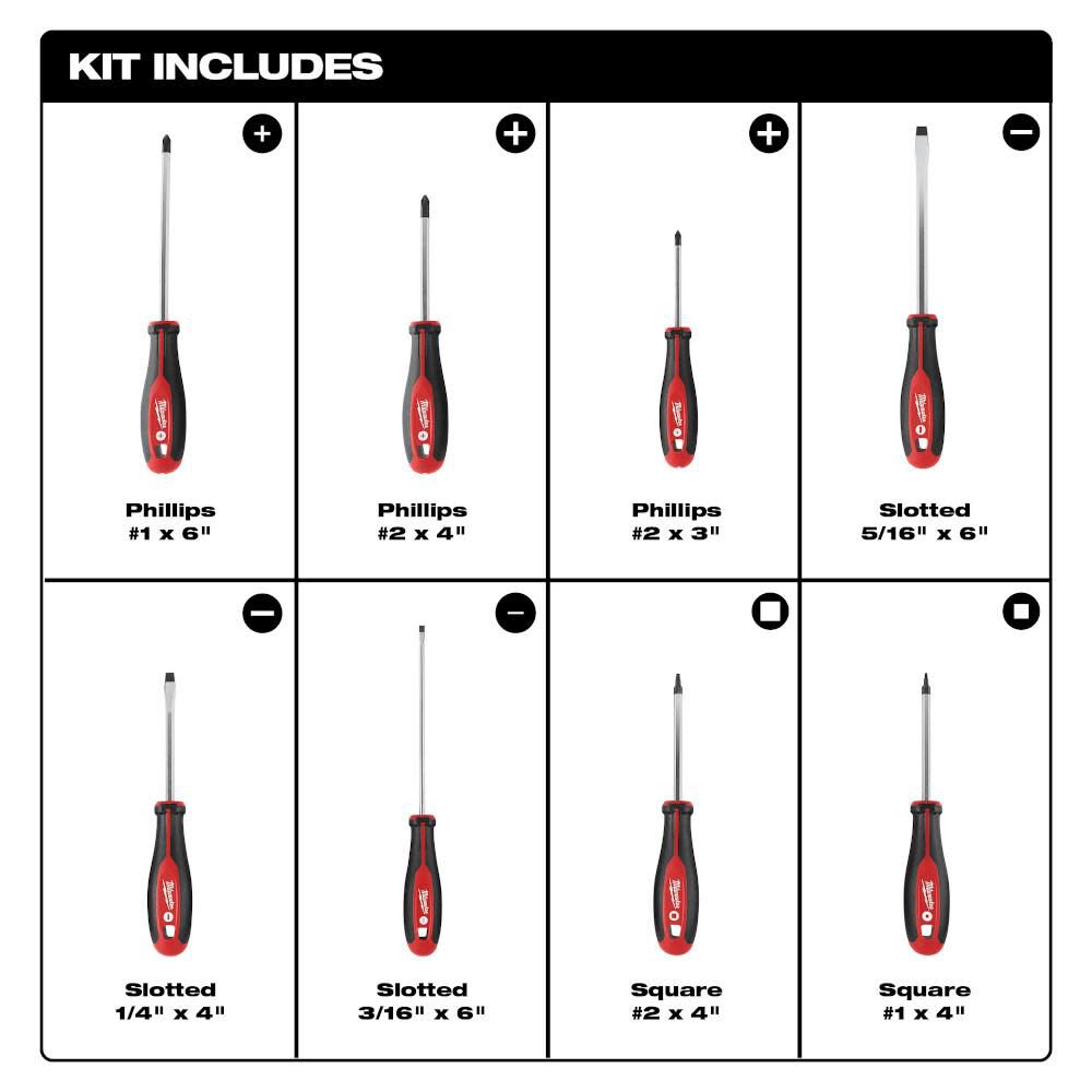 Milwaukee 8pc Screwdriver Kit with Square 48-22-2718 from Milwaukee