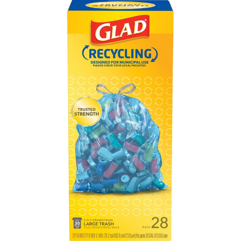 Glad Municipal Blue Recycling Trash Bag 30 Gal. Blue