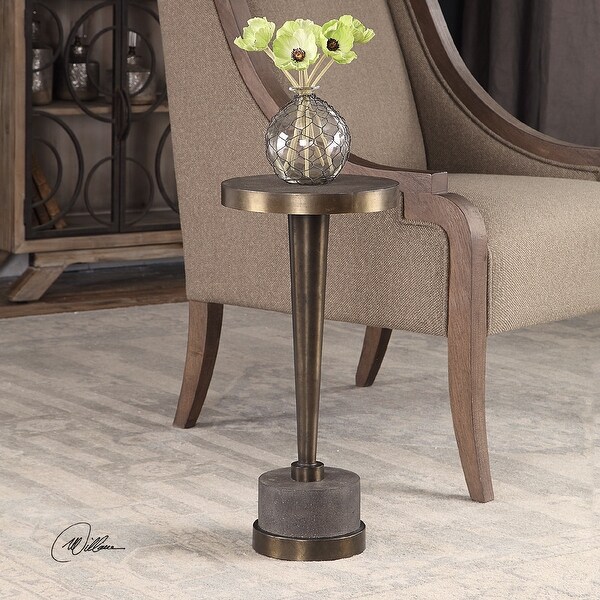 21.75” Bronzed Metal Cylindrical Accent Table on a Gray Concrete Base