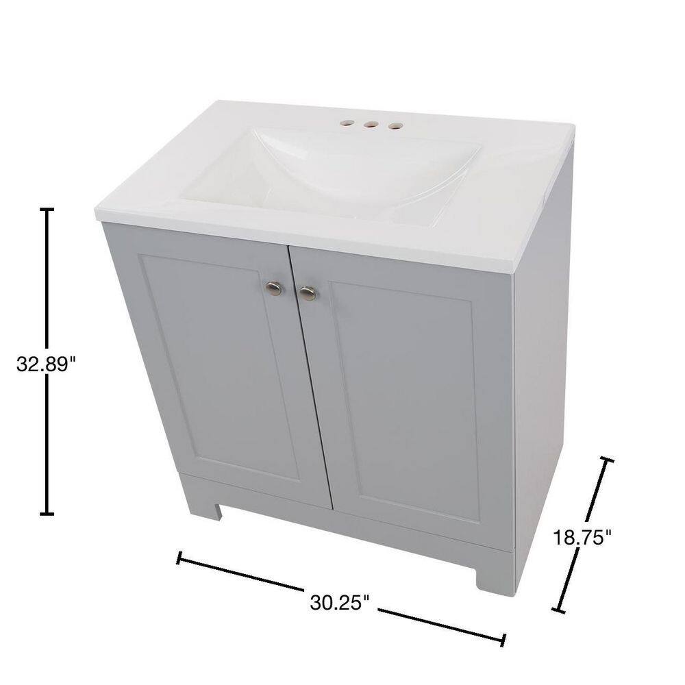 Glacier Bay 30.2 in. W x 18.8 in. D x 32.9 in. H Freestanding Bath Vanity in Pearl Gray with White Cultured Marble Top GB30P2-PG