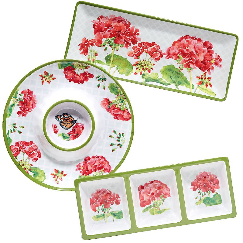 Certified International Geraniums 3-pc. Melamine Hostess Set