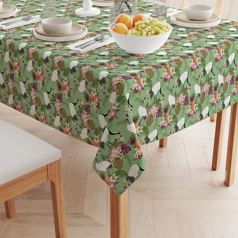 Square Tablecloth， 100% Polyester， 70x70， Japanese Crane and Flowers