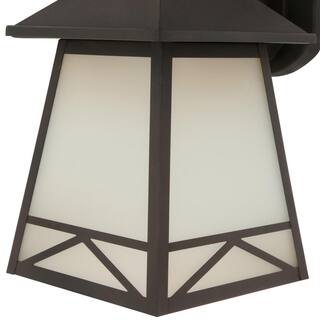 Hampton Bay Bronze Outdoor LED Wall Lantern Sconce with Frosted Tea Stain Glass GKC1691L