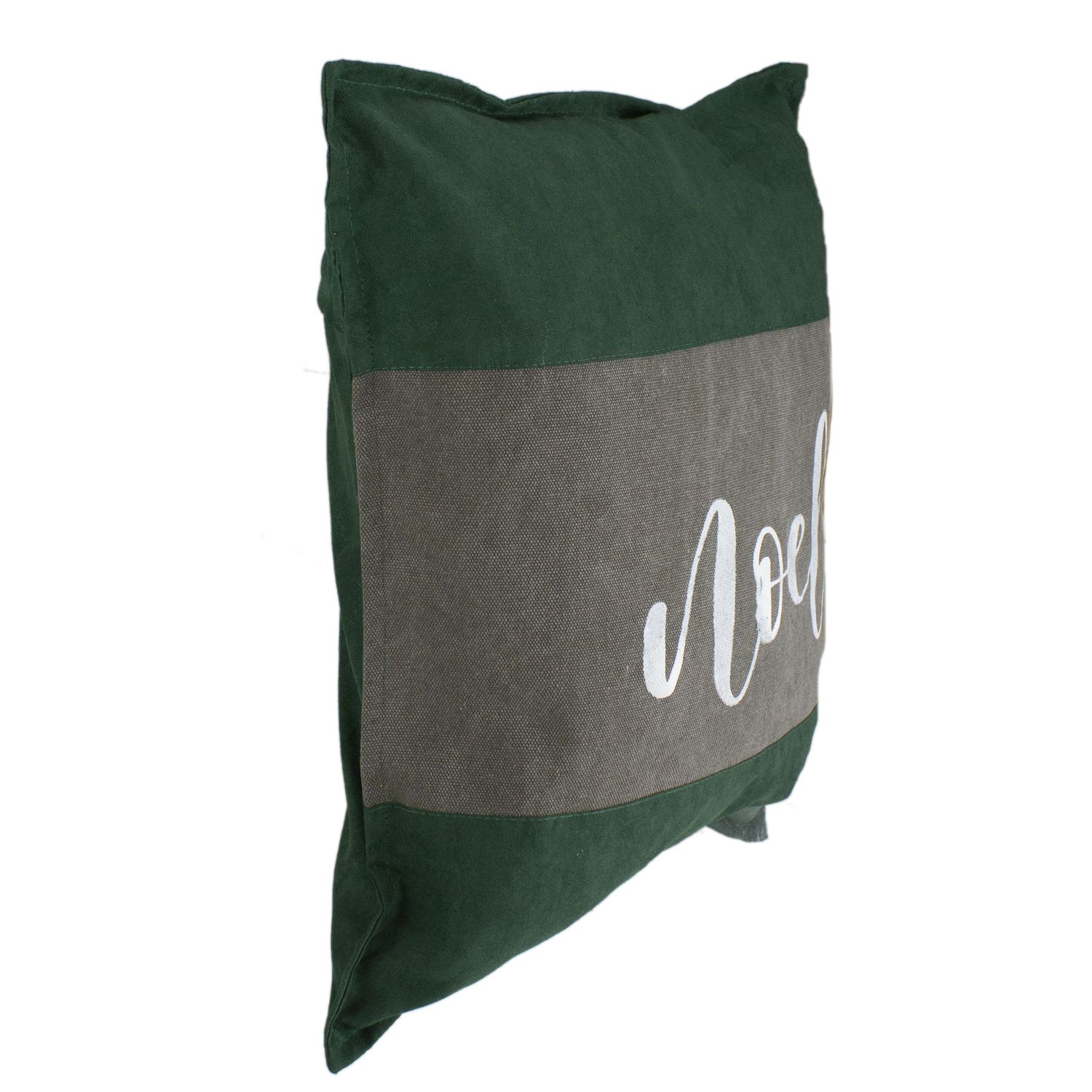 18 Green and Brown Suede Noel Christmas Throw Pillow